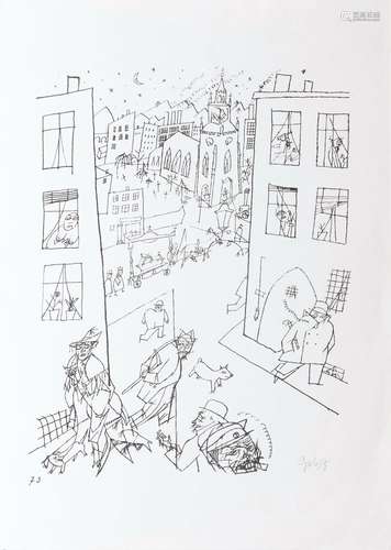 George Grosz(Berlin 1893 - Berlin 1959)VorstadtLithographie, 35,5 x 25,5 cm, r. u. mit Bleistift