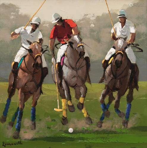 Armando Romanelli(Rio de Janeiro 1945)Polo PlayerÖl/Lw., 35 x 35 cm, l. u. sign. Romanelli, verso