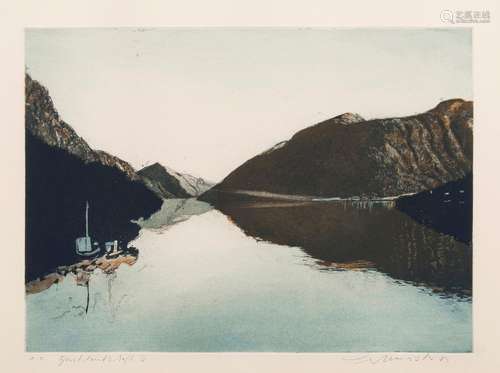 Wolfgang Werkmeister(Berlin 1941)Fjordlandschaft IFarbaquatinta, 30 x 41,5 cm, r. u. mit Bleistift