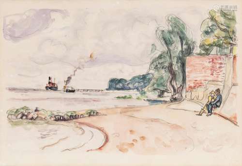 Ivo Hauptmann(Erkner 1886 - Hamburg 1973)Am Elbstrand bei ÖvelgönneAquarell, 31 x 45,5 cm, r. u.