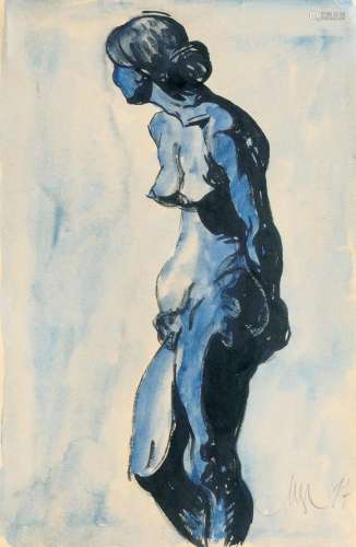 Emil Maetzel(Cuxhaven 1877 - Hamburg 1955)Blauer AktAquarellierte Tuschzeichnung, 43,5 x 28,5 cm, r.