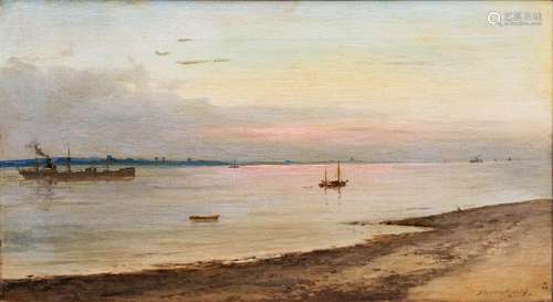 Carl Wilhelm Hugo Schnars-Alquist(Hamburg 1855 - Hamburg 1939)Abendstimmung, ElbeÖl/Lw., 30,5 x 54,5