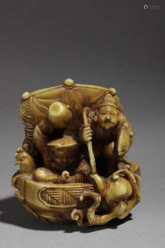 A late 19th century Japanese netsuke okimono from Meiji period. Signed Tomochika