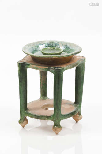 A sancai glazed model of a table and basin