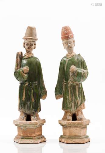 A set of two sancai glazed tomb figures