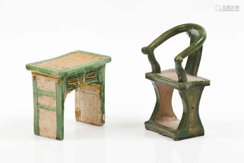 A sancai glazed model of a table and chair