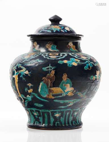 A Ming Fahua baluster jar and cover