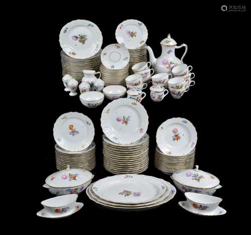 A modern Royal Copenhagen part breakfast service in the 18th century Meissen style