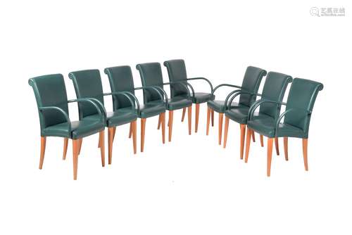 Poltrana Frau, a set of eight green leather dining chairs