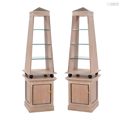 A pair of limed oak display cabinets