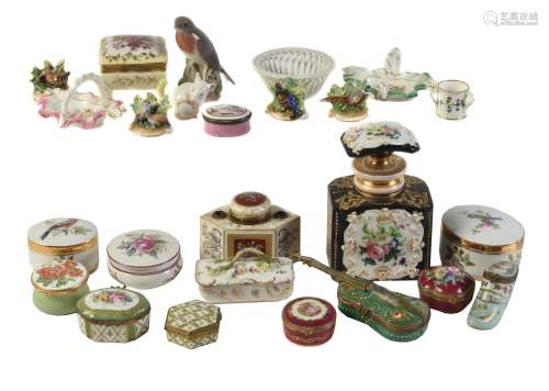 A miscellaneous selection of small items of porcelain and enamel