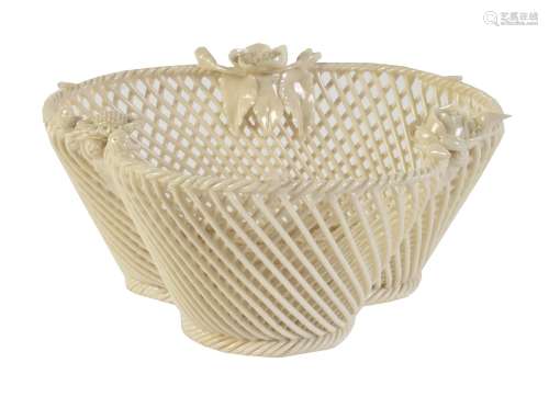 A Belleek porcelain 1st period three-strand 'Shamrock' basket