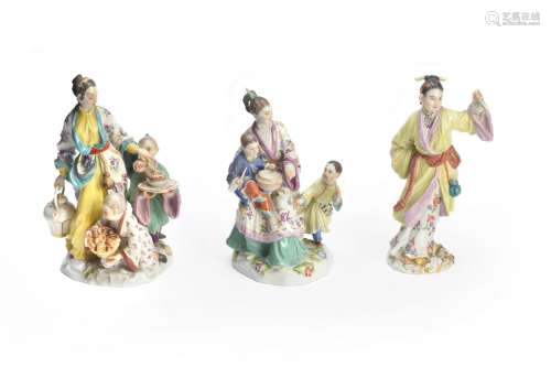 Three Meissen porcelain Chinese figures and groups