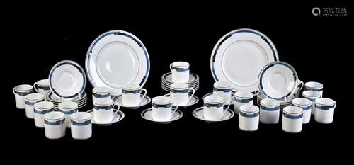 Christofle Paris; four modern boxed and mint 'Iriana bleu' sets of six coffee cups and saucers and a