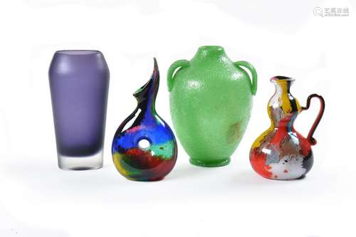 Four items of modern coloured art glass