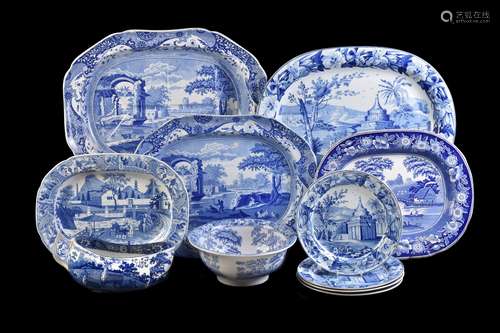 A collection of Staffordshire blue and white printed pottery