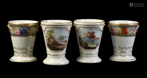 A pair of Worcester (Flight & Barr) flared vases painted with landscape views
