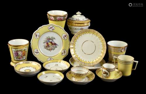 A selection of mostly Worcester yellow-ground porcelain
