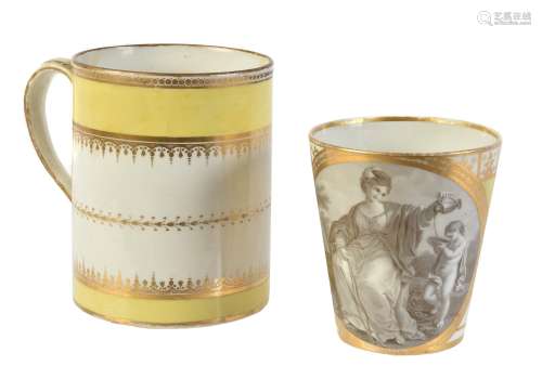 A Chamberlain's Worcester yellow-ground tapered beaker with titled allegorical scene
