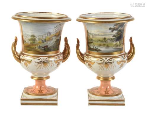 A pair of Grainger's Worcester orange-ground and gilt campana urns
