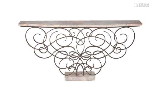 A Hungarian wrought iron and simulated marble console table