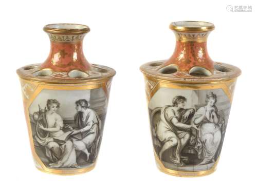 A pair of Chamberlain's Worcester orange-ground and gilt bulb pots and covers