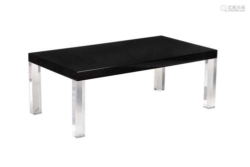 A black lacquered and Perspex rectangular coffee table