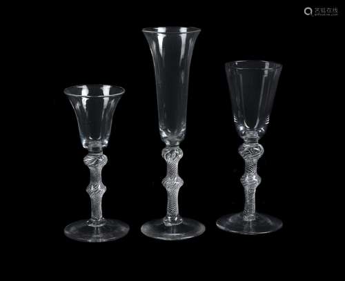 Three various double-knopped airtwist drinking glasses