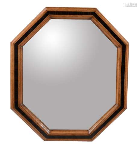 Three oak and coromandal inset banded octagonal wall mirrors in Arts & Crafts taste