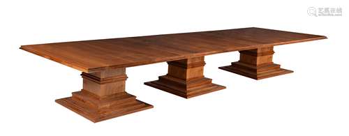 David Linley, a solid English walnut triple pedestal dining table