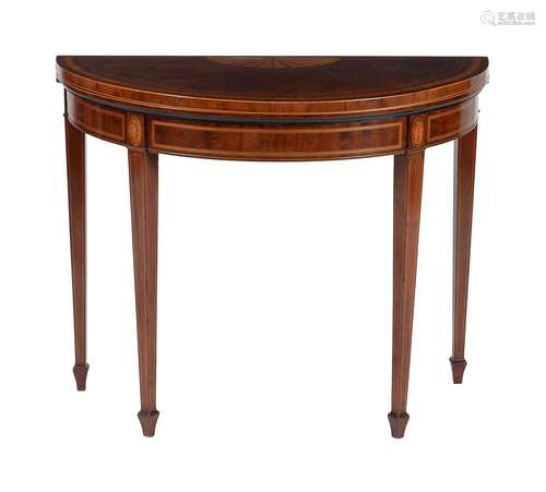 Y A mahogany, tulipwood banded and inlaid card table in George III style