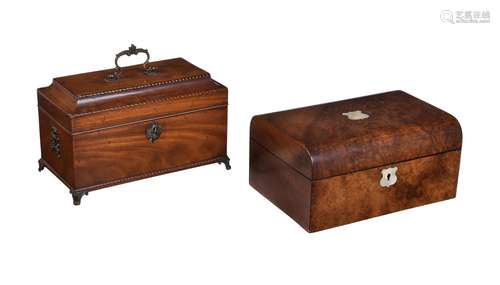 Y A George III mahogany, chequer strung and gilt metal mounted tea caddy