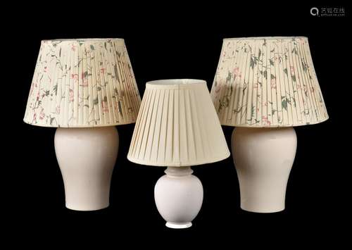 A pair of crackle glazed ceramic table lamps