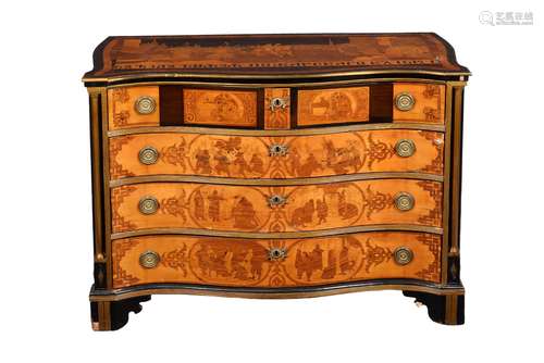 Y A Russian walnut, rosewood and specimen marquetry inlaid chest of drawers