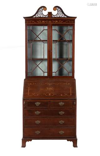 A mahogany and inlaid bureau bookcase