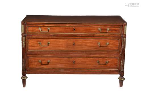 A French Directoire mahogany and brass inlaid commode