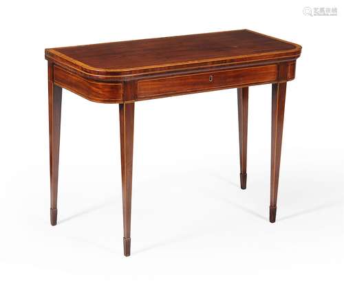 A George III mahogany and satinwood banded tea table