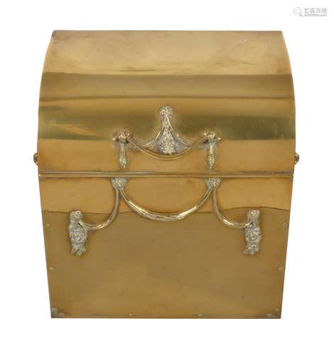 A late Victorian or Edwardian brass coal box by William Tonks & Sons of Birmingham