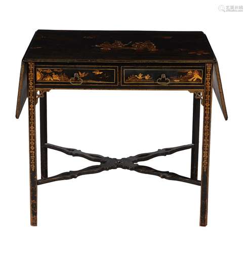 A black lacquer and gilt chinoiserie decorated Pembroke table