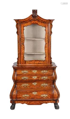 A Dutch walnut and marquetry inlaid cabinet on chest