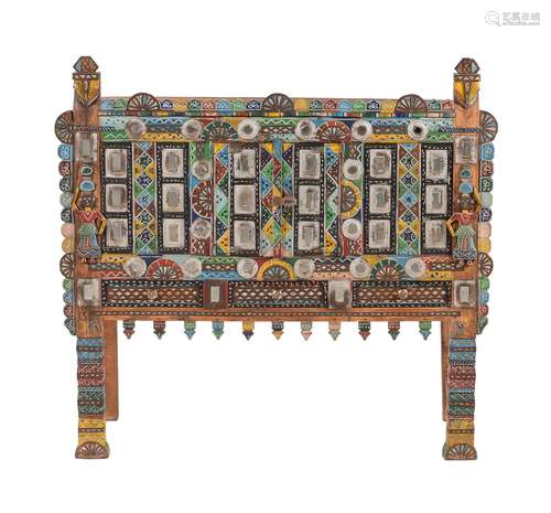 An Indian hardwood, polychrome painted and mirrored side cabinet