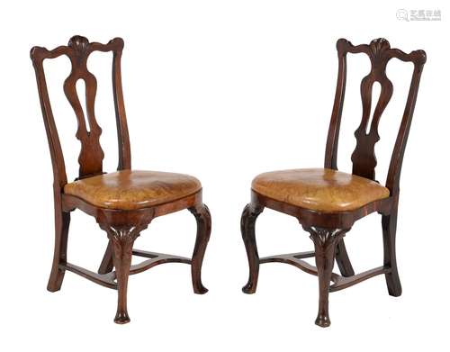 A pair of Continental walnut side chairs