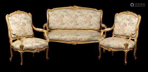 A French carved giltwood sofa in 18th century style