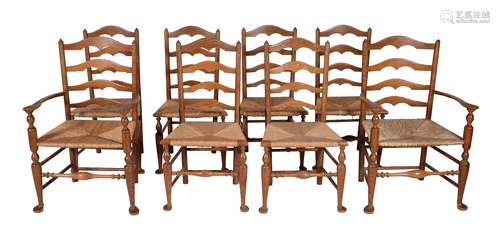 A set of eight ash ladderback chairs