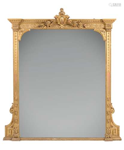 A Victorian giltwood and composition overmantel wall mirror