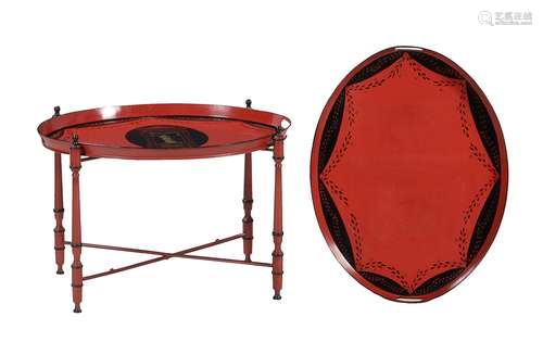 A tole painted folding tray table in Regency taste