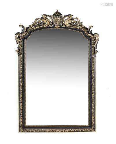 A black painted and parcel gilt wood and composition wall mirror