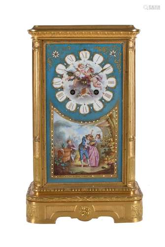 A French Sevres style porcelain and gilt metal mounted mantel clock