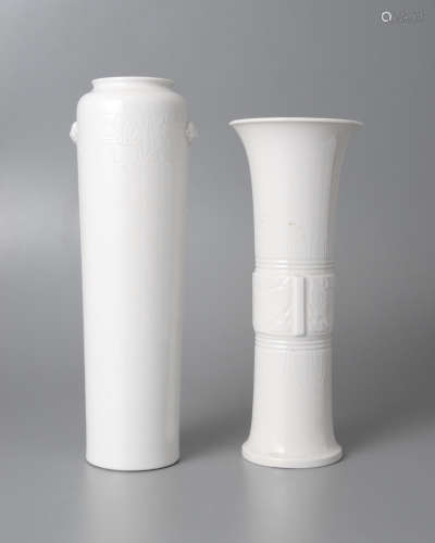 德化窯白釉筒瓶、花觚一組