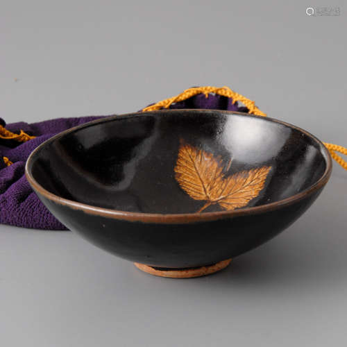 吉州窯黑釉木葉碗